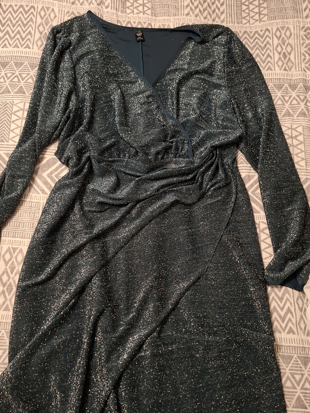 SHEIN Hunter Green Sparkle Wrap Midi Dress - Long Sleeve
